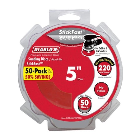 Diablo Diablo StickFast 5 in. Ceramic Blend Adhesive Sanding Disc 220 Grit Ultra Fine 50 pk DCD050220P50G